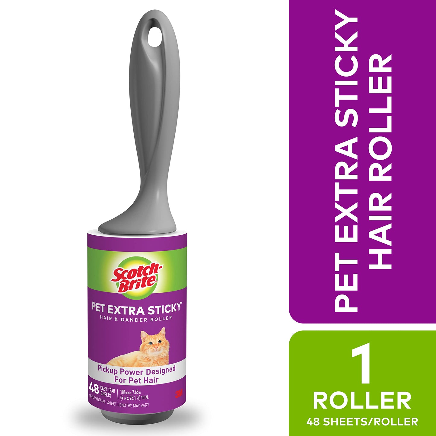 werpower Scotch-Brite Lint Roller, 50 Percent Stickier, 1 Roller with 48 Sheets, Refillable Lint Brush