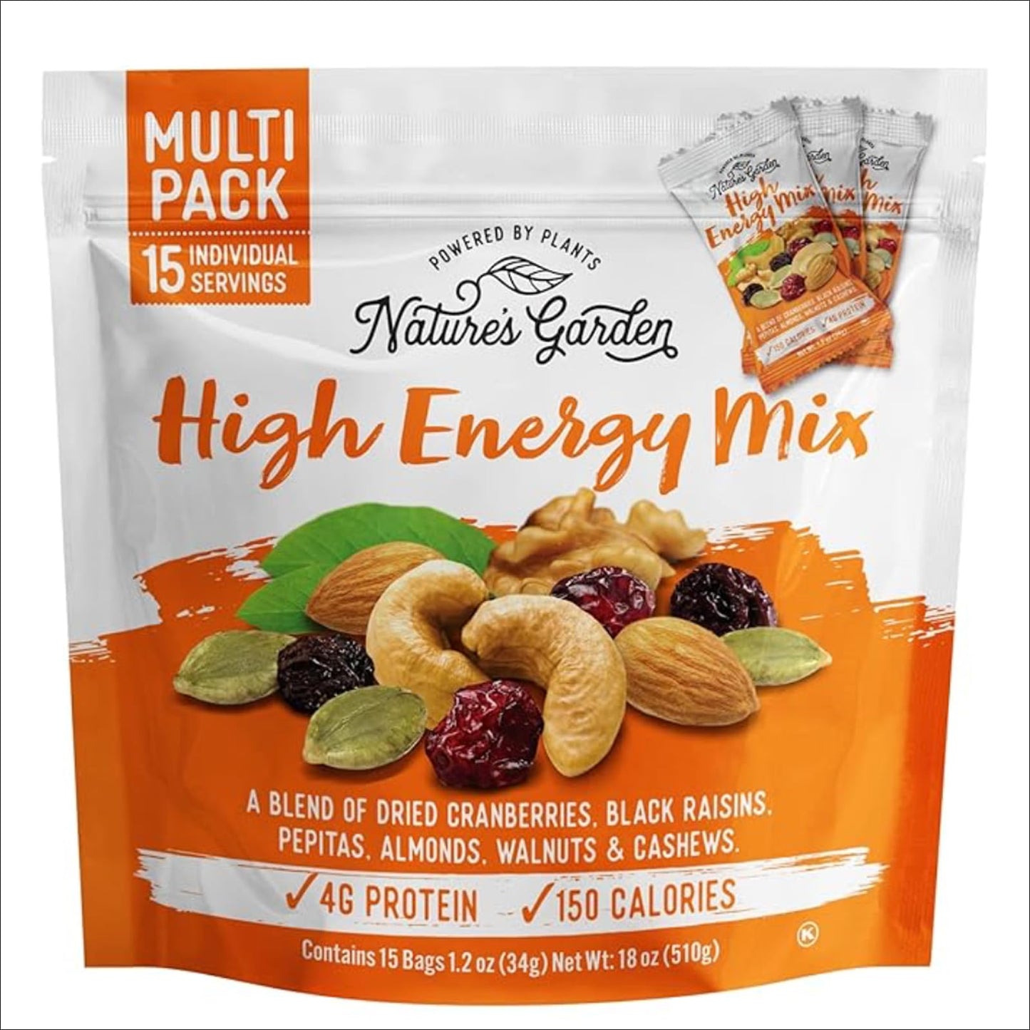 Nature's Garden High Energy Mix, Deluxe Mixed Nuts, Energy Boost, High Energy Trail Mix, Cranberries, Raisins, Almonds, Walnuts, Cholesterol Free