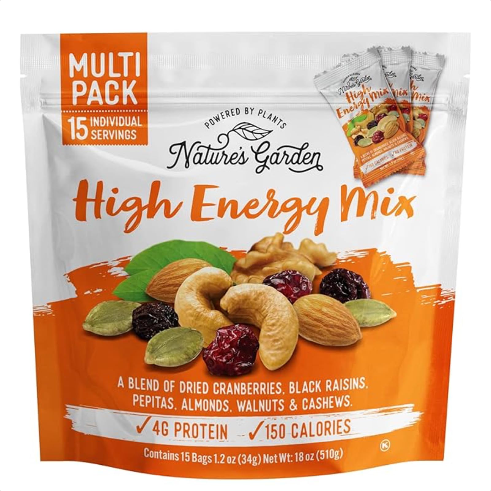 Nature's Garden High Energy Mix, Deluxe Mixed Nuts, Energy Boost, High Energy Trail Mix, Cranberries, Raisins, Almonds, Walnuts, Cholesterol Free