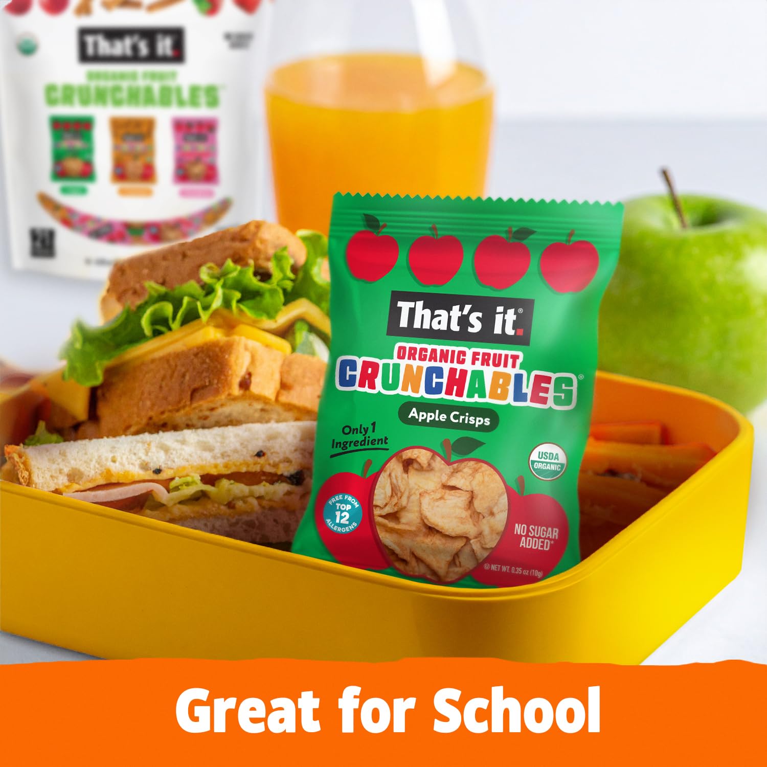 That’s it. Organic Fruit Crunchables Variety (21-Pack) - 100% Plant-Based Fruit Snacks, Non-GMO, Gluten Free, No added Sugar, Healthy Snack for Kids