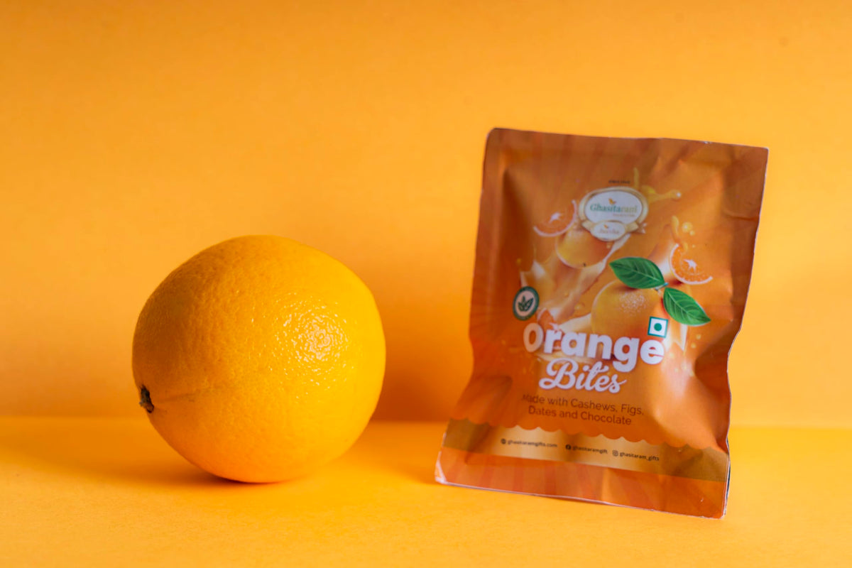 Ghasitaram Gifts Jaiccha Orange Bites Pouches Packof 10 |Diwali,Holi,Rakhi,Valentine,Christmas,Birthday,Anniversary,Gift for Her,Him,Mothers