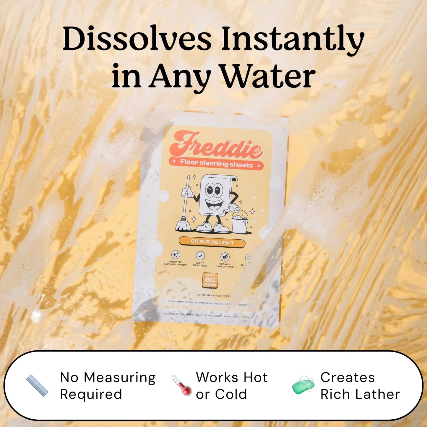 Freddie Floor Cleaning Sheets - Citrus Delight Scent - Plastic Jug-Free - Multi-Surface Cleaner for Hardwood Tile Vinyl - 60 Uses (30 Sheets)