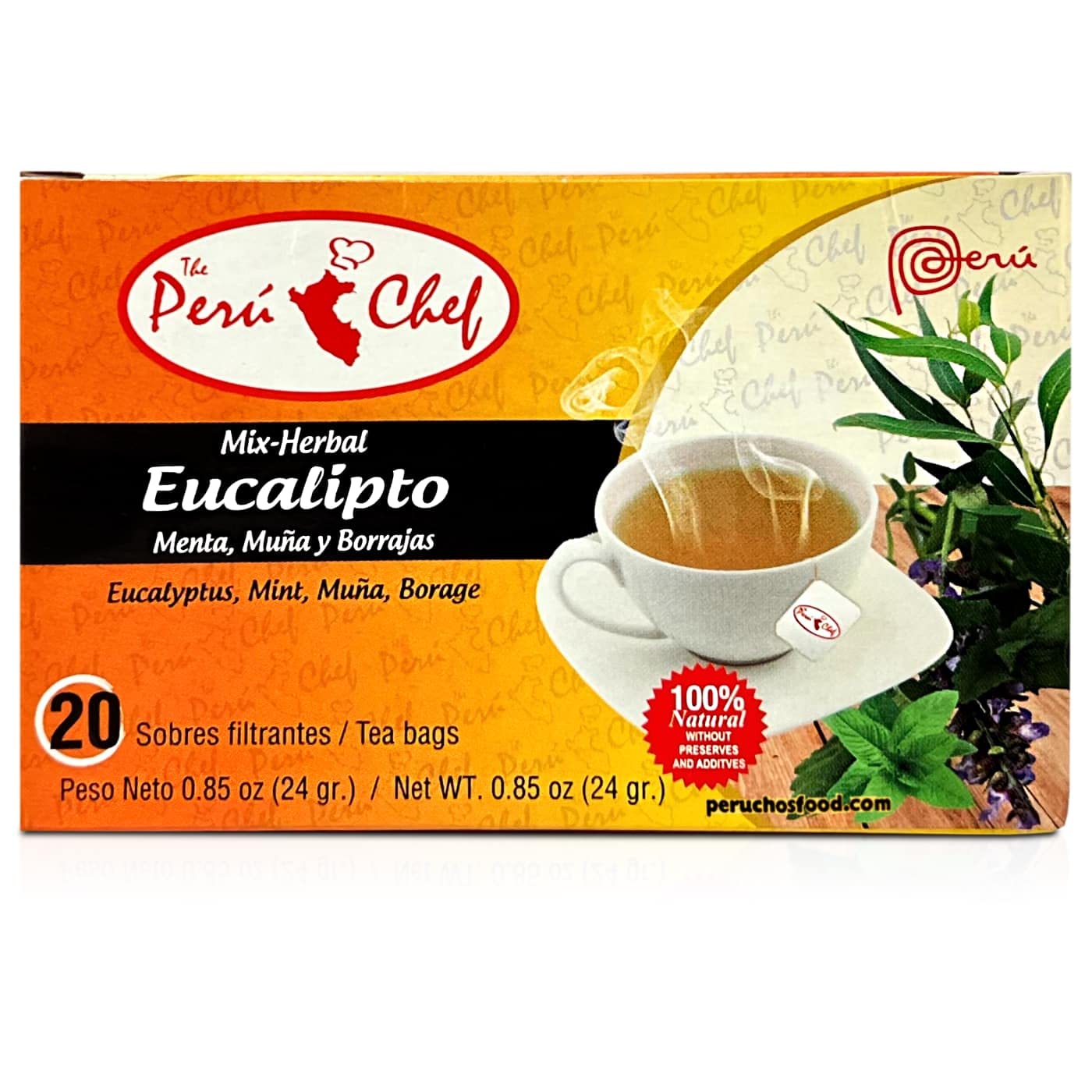 Peruchef Te Mix-herbal Eucalipto, Menta, Muña y Borraja | Peruvian 20 Tea Bags Eucalyptus