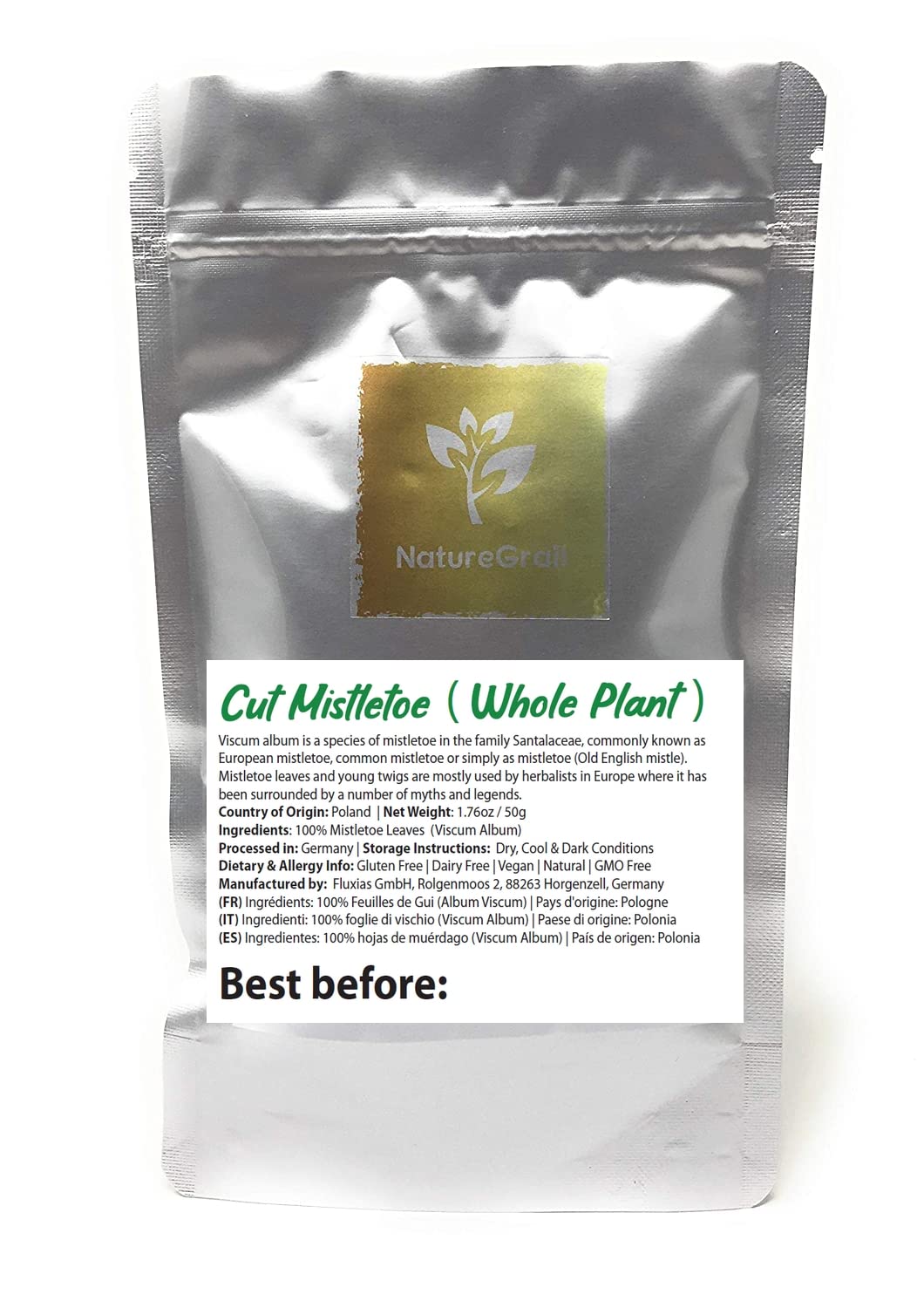 Dried Cut Mistletoe From The Whole Plant - Old English Mistle Herbal Tea - Ingredients: 100% Mistletoe Leaves (Viscum Album) - Net Weight: 1.76oz