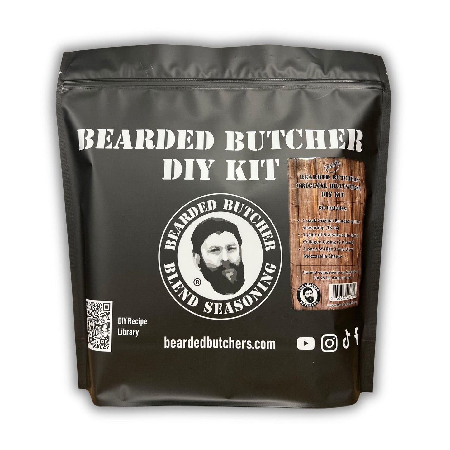 Bearded Butchers Original Bratwurst DIY Kit - Make Mild & Flavorful Homemade Brats - Includes Our Original Seasoning, High-Temp Mozzarella Cheese, and