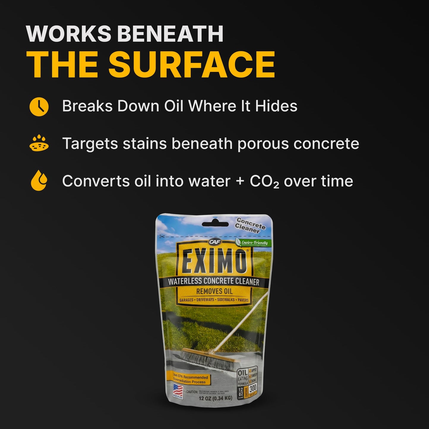 CAF Outdoor Cleaning EXIMO Waterless Concrete Cleaner, Oil Stain Remover for Driveway, Garage Floor, Basement & Walkway Surfaces, Natural Concrete