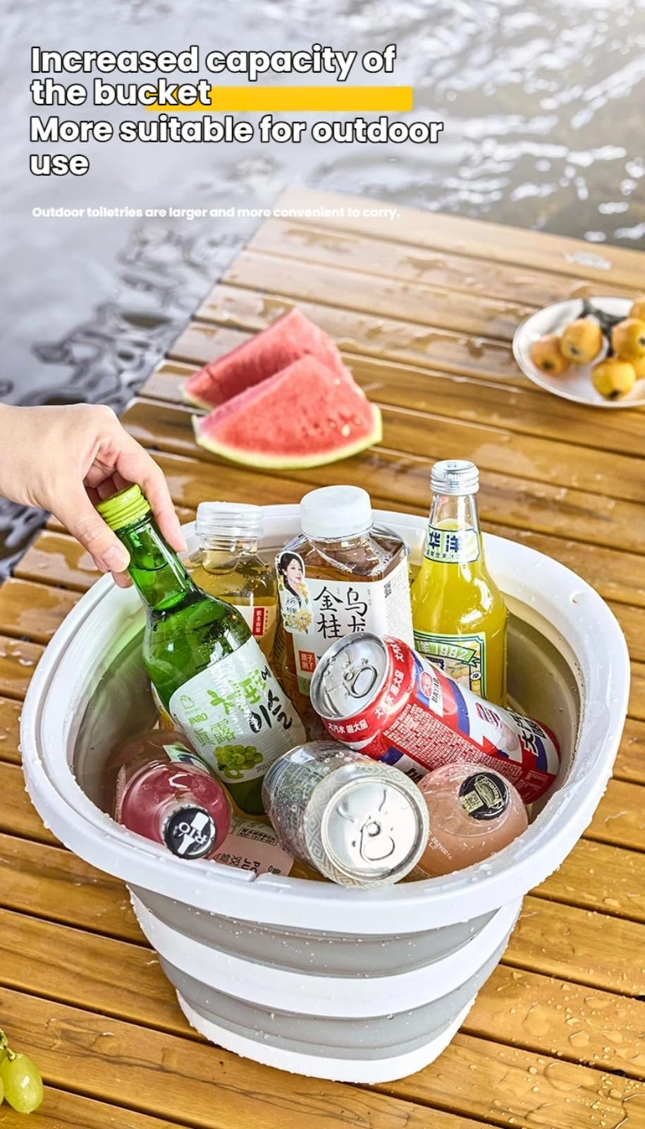 Foldable Cleaning Bucket, Capacity 5 liters, with Water Scoop and Handle, Suitable for Accessories Such as Fishing, Beach, Outdoor Camping, Kitchen