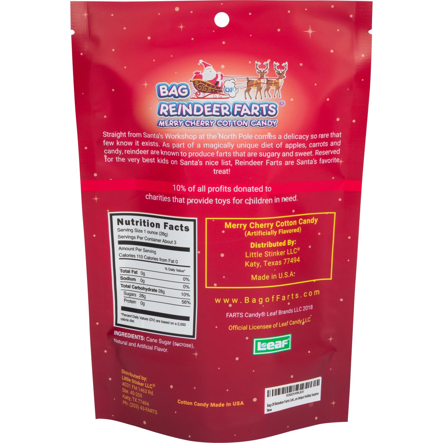 Bag of Reindeer Farts Cotton Candy, NEW Merry Cherry Flavor, 1 pack / 3 ounces, Funny Christmas Stocking Stuffer Present for Kids Boys Girls Teens