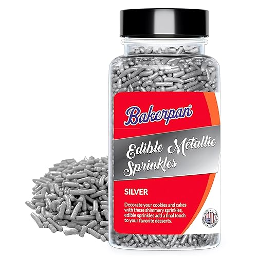 Bakerpan Silver Sprinkles Edible for Cupcakes, Silver Jimmies Sprinkles for Cake Decorating - 4.3 Ounces (Made in USA)