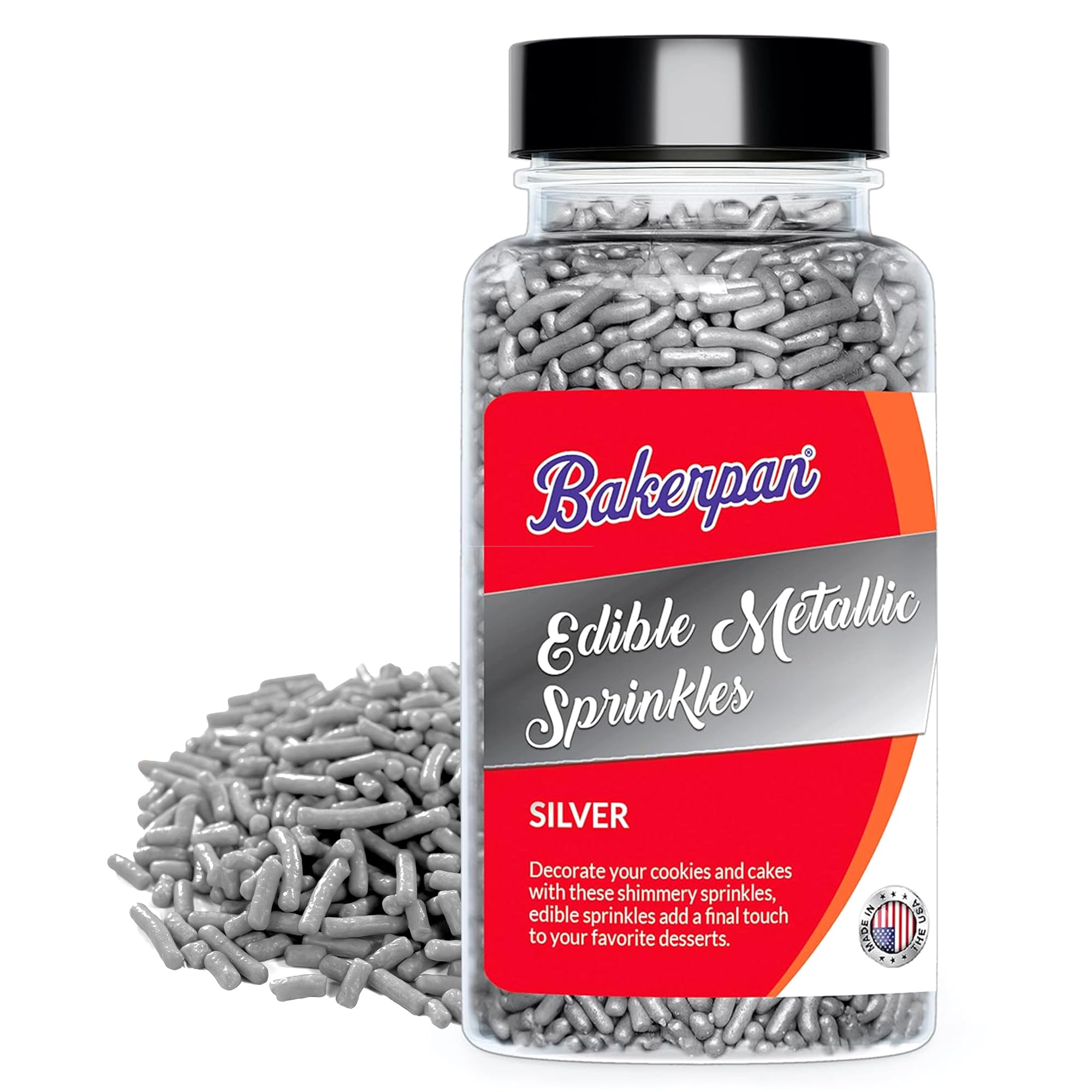 Bakerpan Silver Sprinkles Edible for Cupcakes, Silver Jimmies Sprinkles for Cake Decorating - 4.3 Ounces (Made in USA)