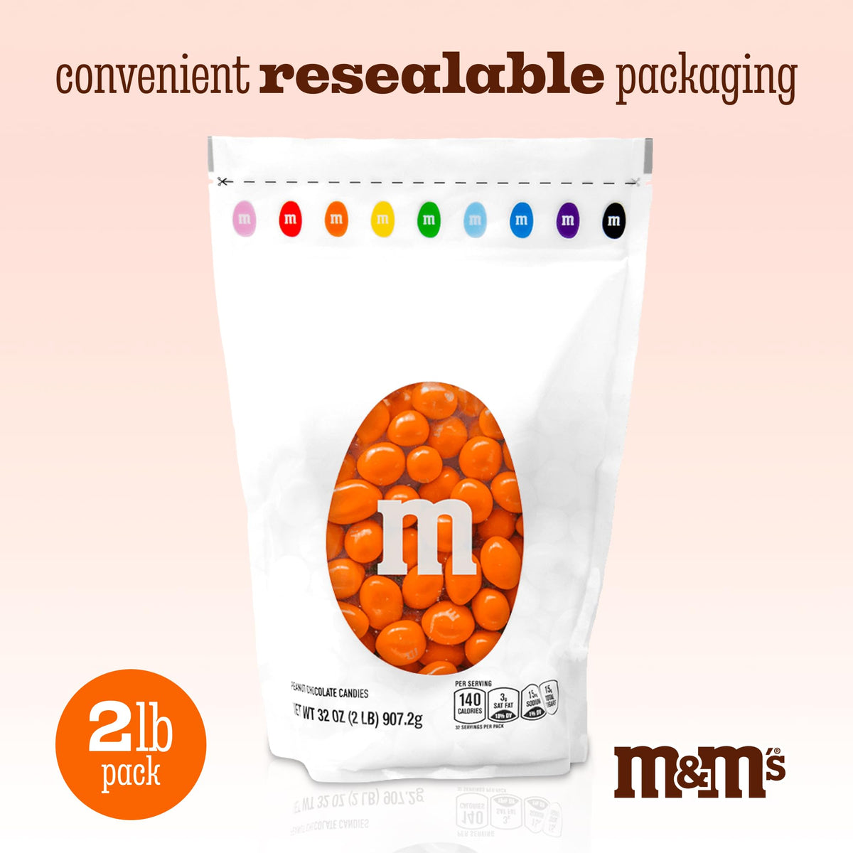M&M'S Orange Peanut Chocolate Candy, 2 lb Bulk Resealable Bag