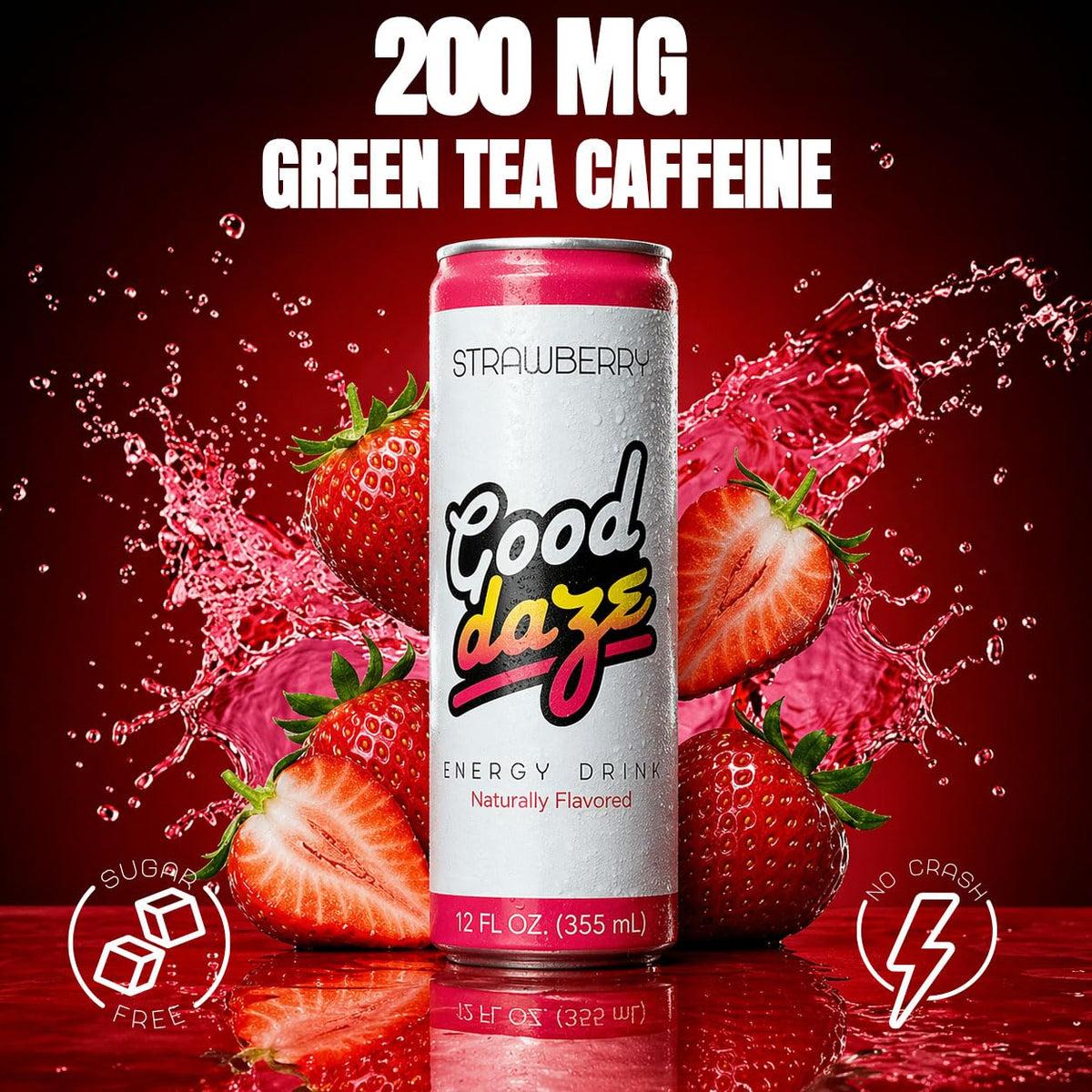 Good Daze Energy Drink, 200mg of Caffeine, Sugar Free, Strawberry 12-Pack