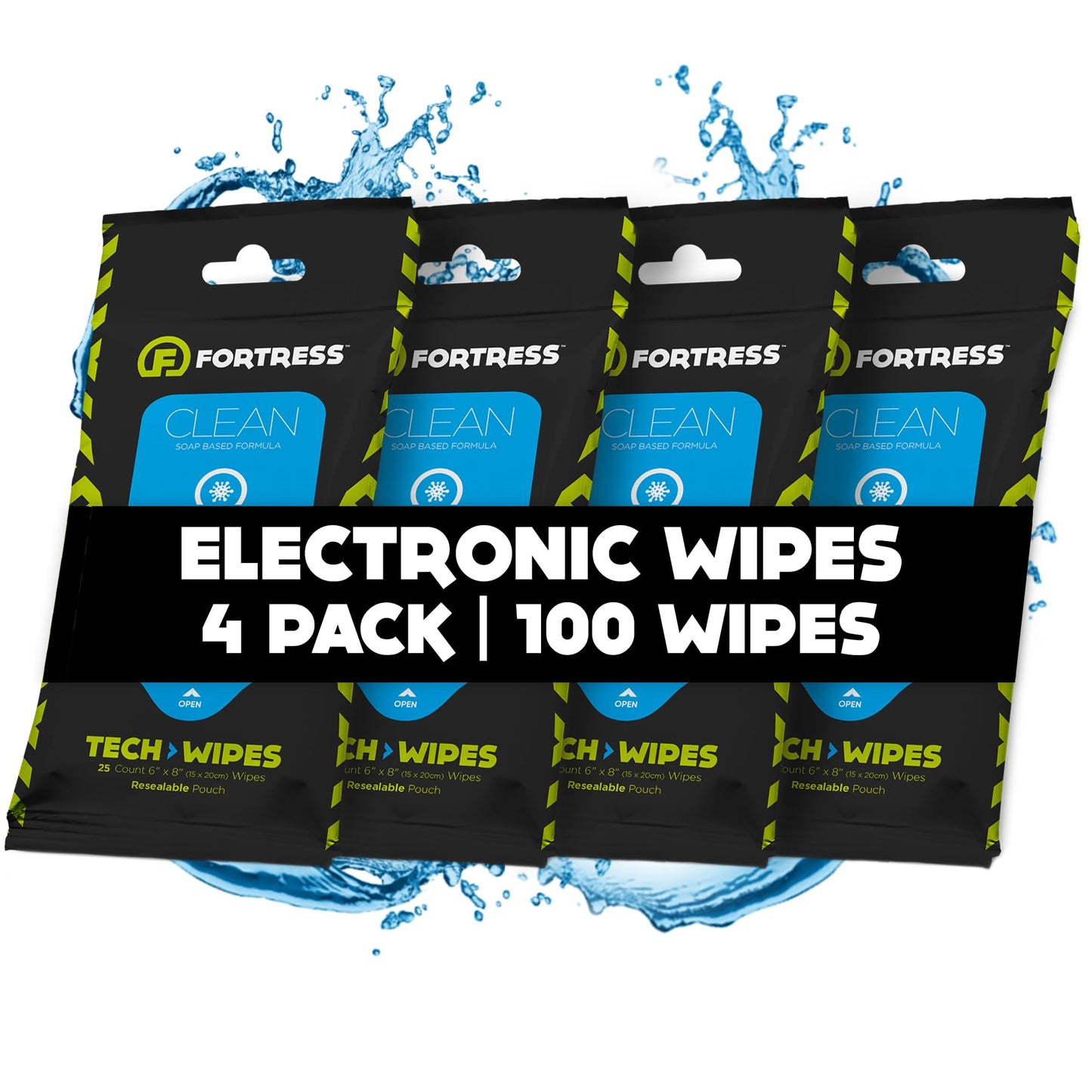 Fortress Electronic Wipes (25 ct, Pack of 4) To-Go Tech Wipes for Screens, Phones, Keyboards, TV Monitors, Computer Screens, and More [Travel Size]