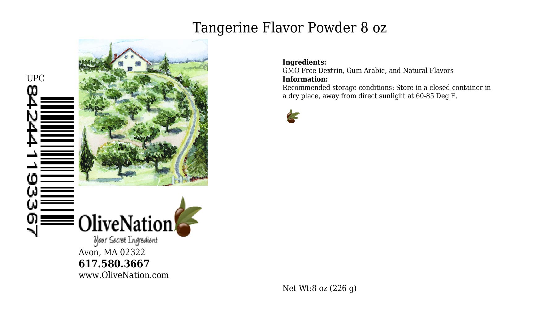 OliveNation Tangerine Flavor Powder, Spray Dried Natural Flavors, Non-GMO, Gluten Free, Vegan - 8 ounces