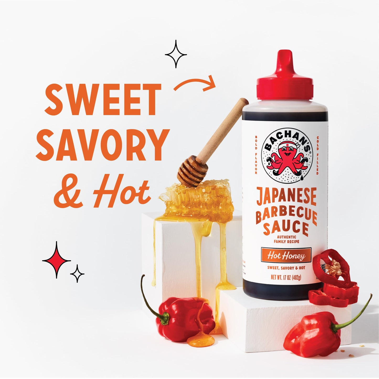 Bachan's Japanese Barbecue Sauce - Hot Honey, 17 Oz Bottle, Cold-Filled, Non GMO, No Preservatives and BPA free - BBQ Sauce for Wings, Chicken, Beef