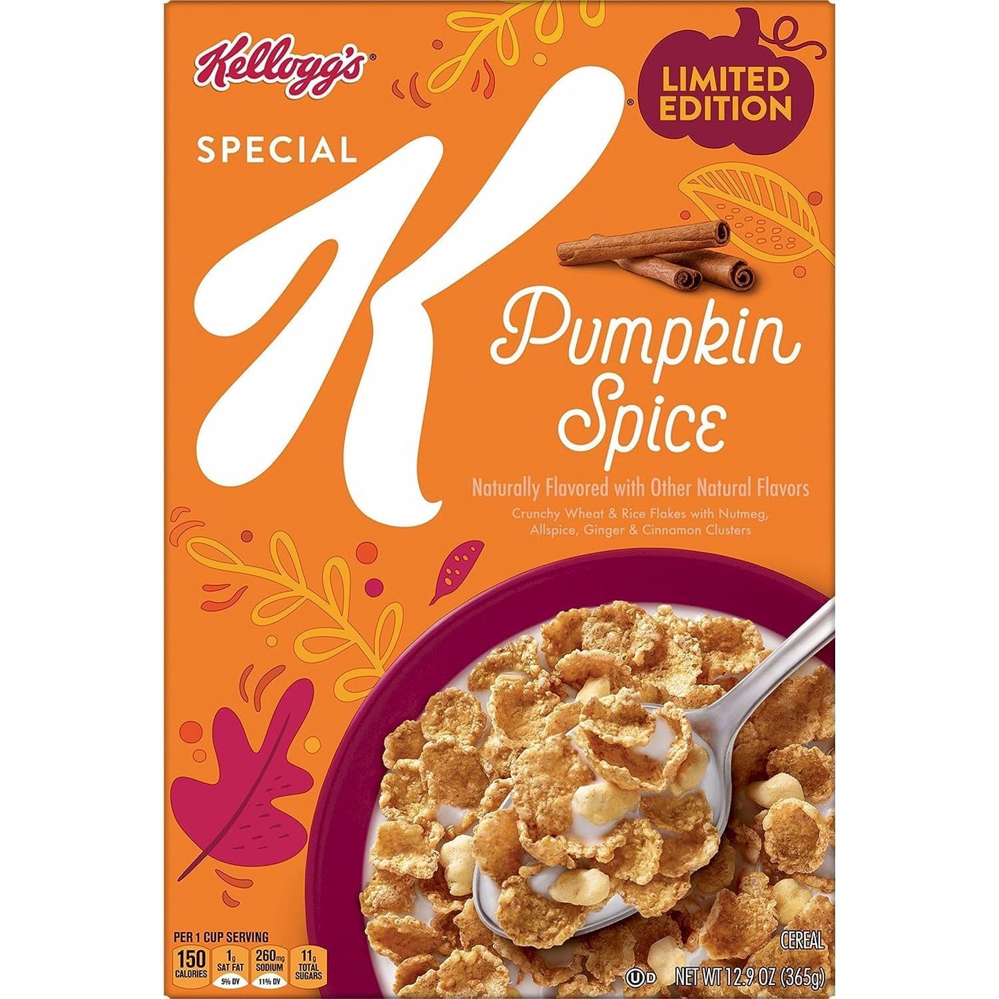 Special K Breakfast Cereal, 11 Vitamins and Minerals, Anytime Snacks, Pumpkin Spice, 12.9oz Box (1 Box)