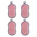 YANCAI 1 Pc/4 Pcs Multi-Purpose Scrub Sponges for Kitchen, Non-Scratch Microfiber Sponge Along with Heavy Duty Scouring Power(Red 4Pcs)