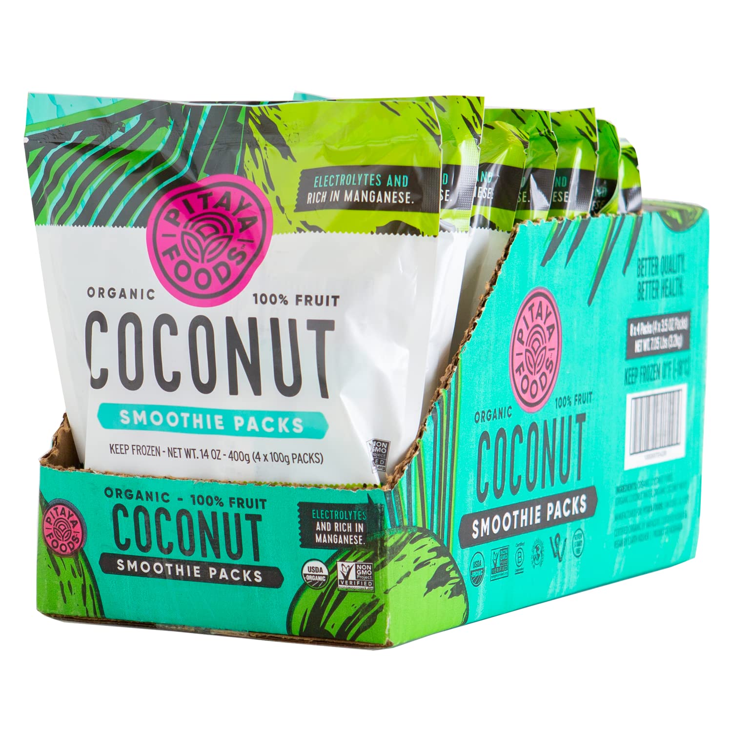 Pitaya Foods - Organic Coconut Smoothie Packs, Pre-Packaged Frozen Fruit Purée, No Added Sugar or Preservatives, Good Source of Fiber & Manganese