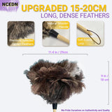 NCEDN Genuine Ostrich Feather Duster 15 inches - Soft Dense Real Feathers, Wooden Handle, Feather Duster for Cleaning Furniture, Blinds & Car Interior
