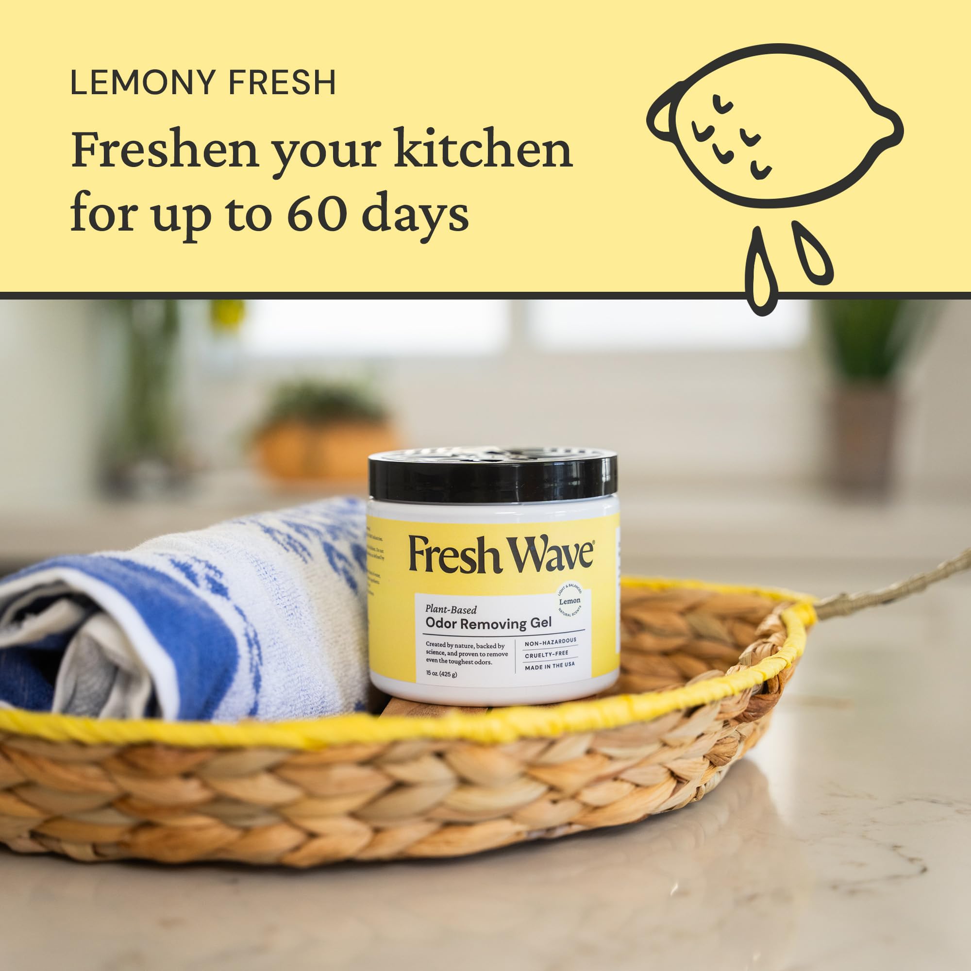 Fresh Wave Lemon Odor Removing Gel, 15 oz. | Odor Absorbers for Home | Safer Odor Relief | Natural Plant-Based Odor Eliminator | Every 15 oz. lasts