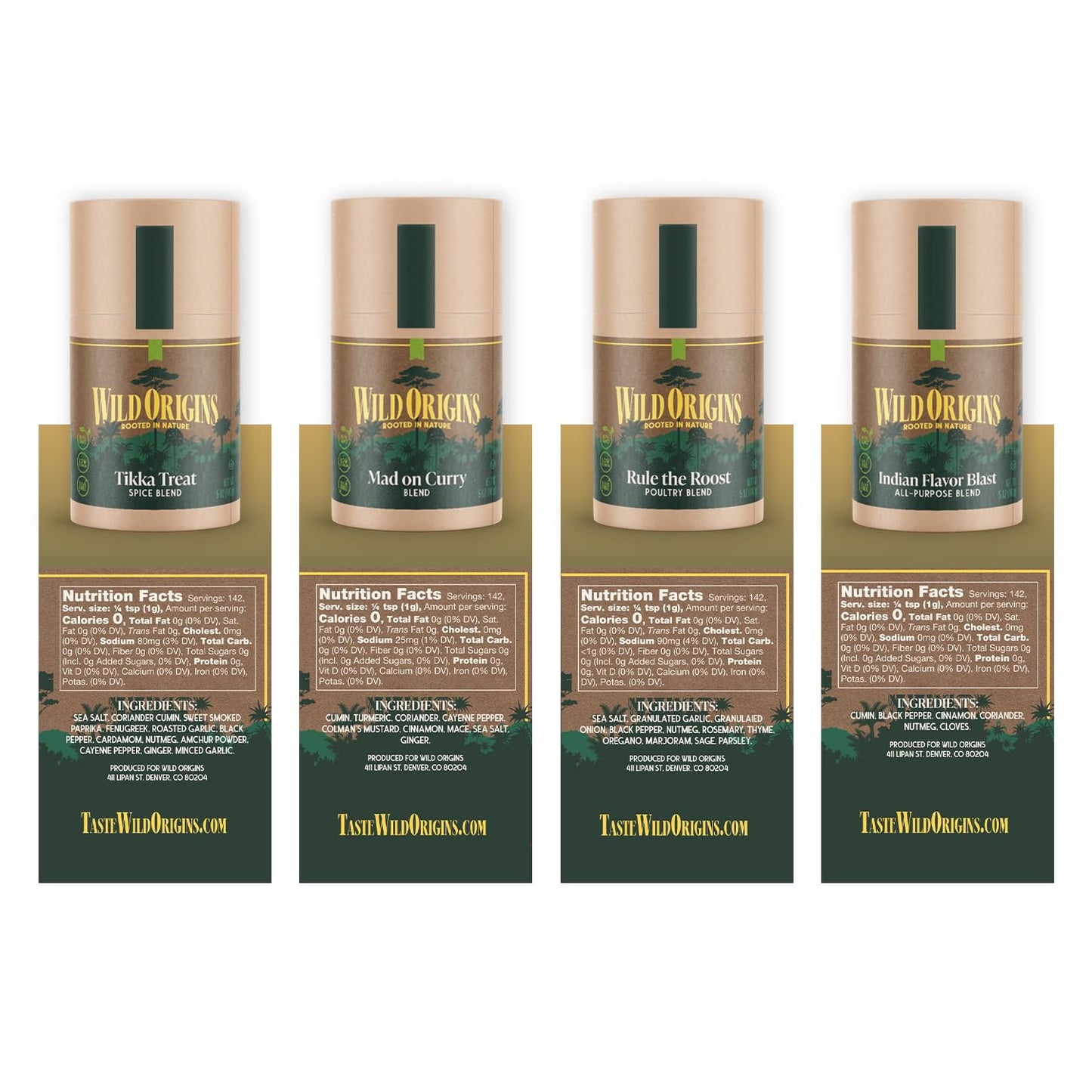 Wild Origins Gourmet Indian Spice Collection - Pack of 4 | Non GMO | Premium Spice Blends | Bold Authentic Flavors | Authentic Ingredients | Gift Set