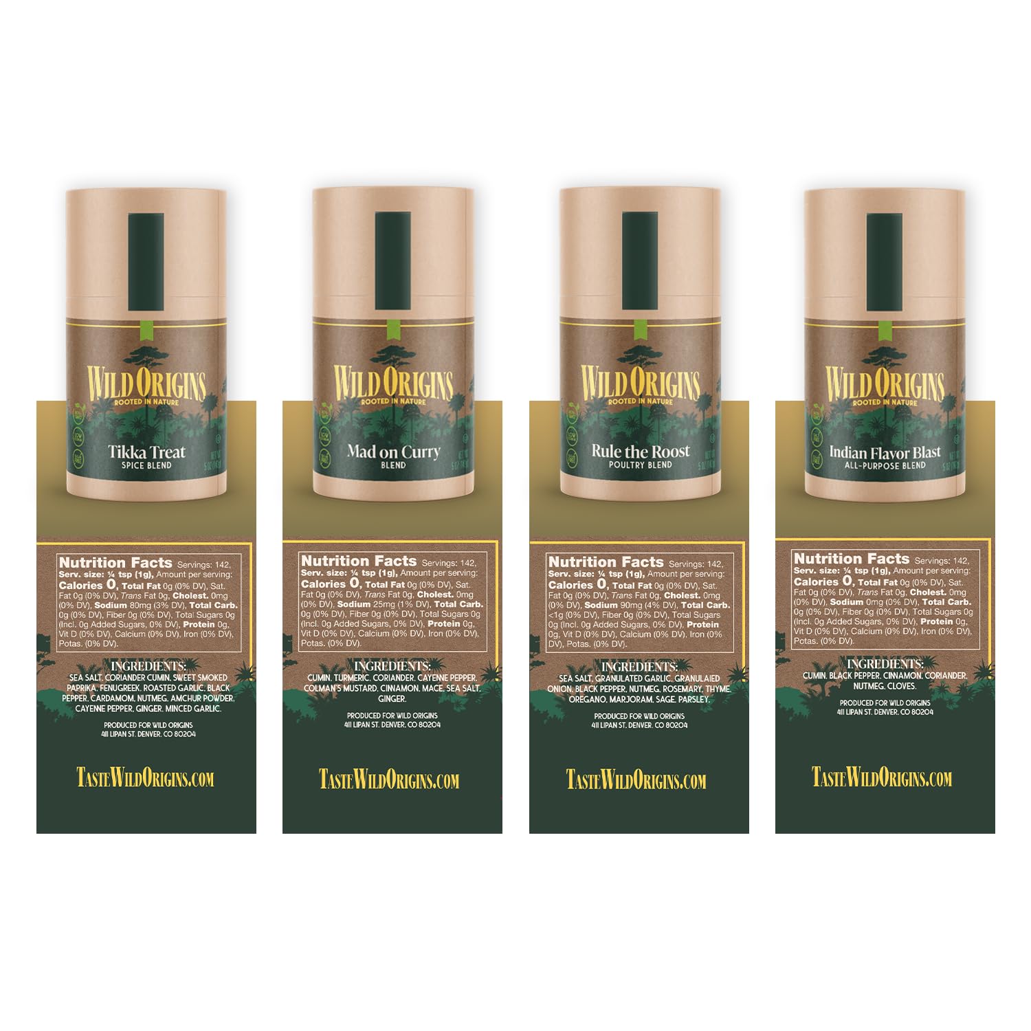 Wild Origins Gourmet Indian Spice Collection - Pack of 4 | Non GMO | Premium Spice Blends | Bold Authentic Flavors | Authentic Ingredients | Gift Set