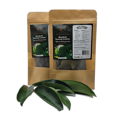 Organic Jamaican Soursop Leaf Tea - 2 Pack (2 x 1oz) - Handpicked Graviola Leaves - Bushtea-Dried Tea Leaves - 100% Natural Dried Soursop from Jamaica