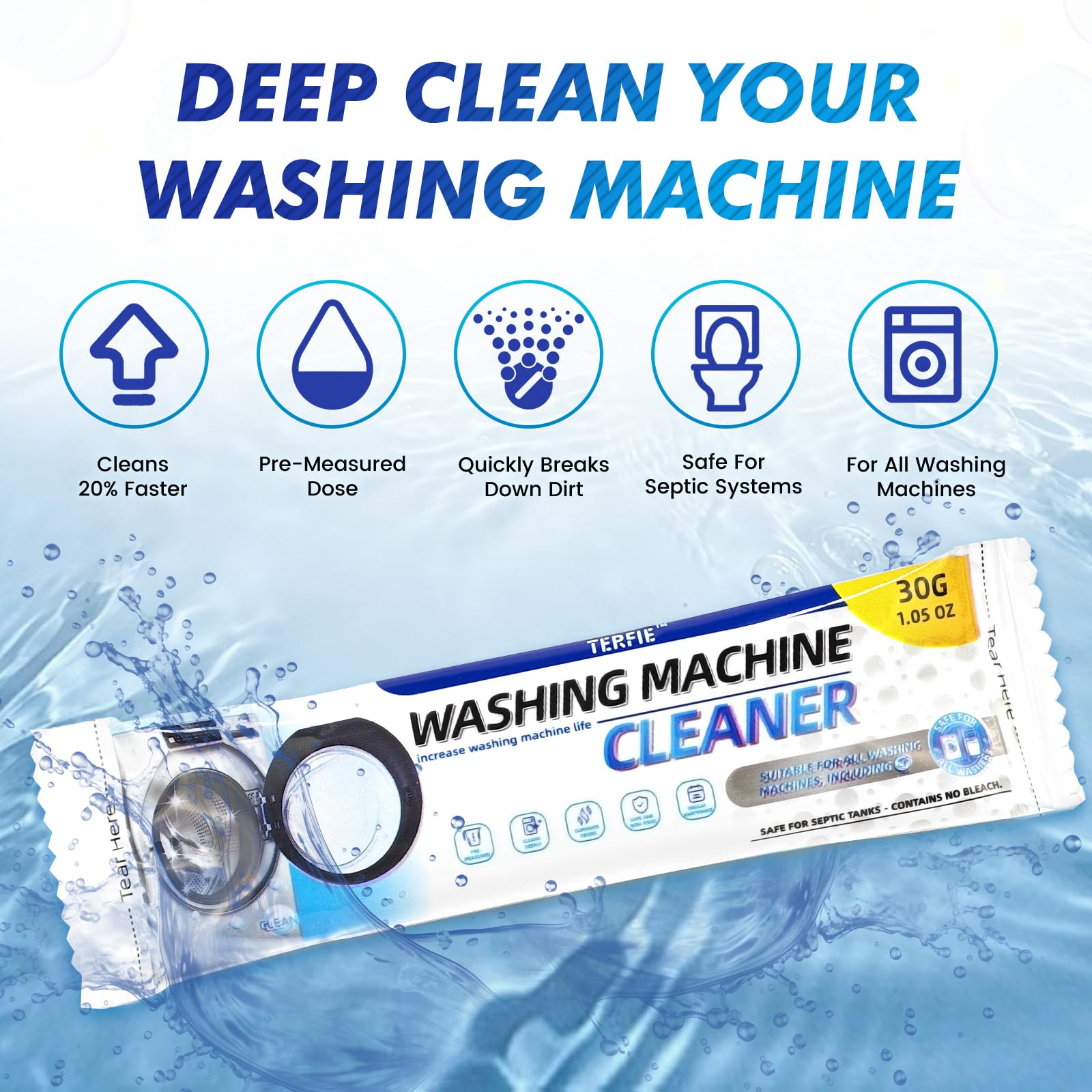 TERFIE Washing Machine Cleaner Pre-Portioned Powder Tablets for Top Load & Front Load Washers, Odor-Removing, Detergent-Buildup Dissolving