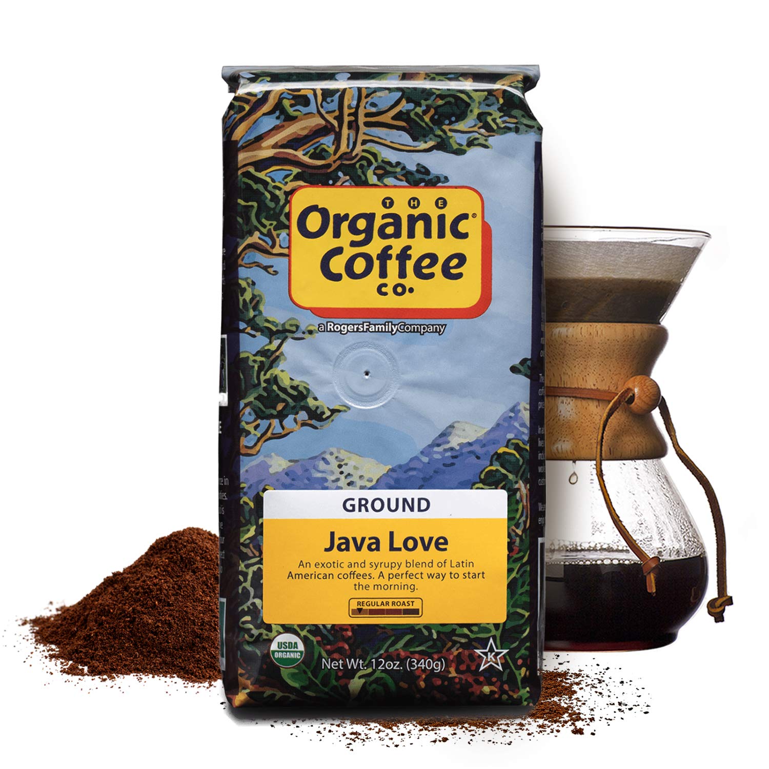 Organic Coffee Co. Java Love Ground Coffee 12 Ounce Medium Light Roast USDA Organic