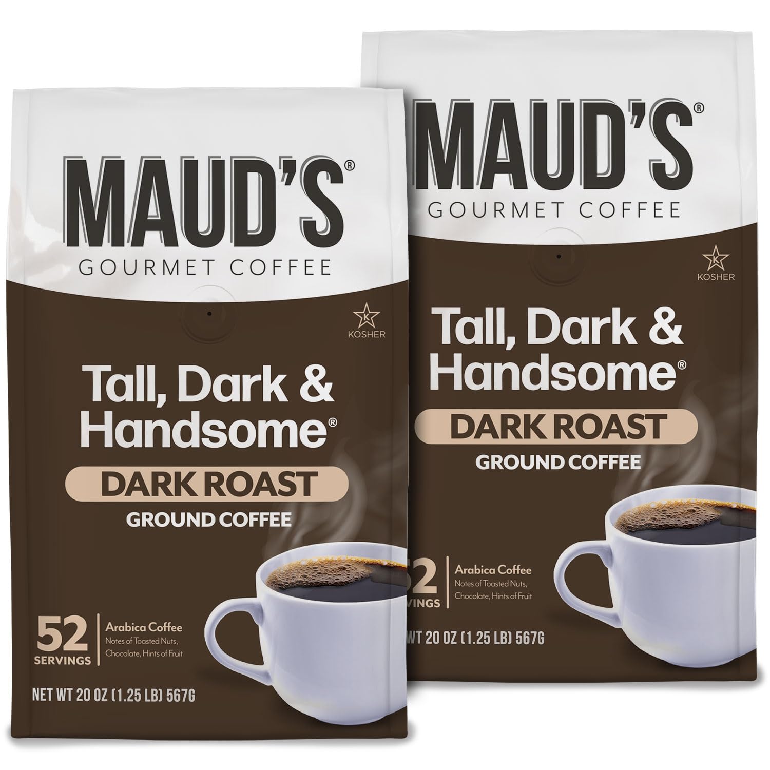 Maud's Dark Roast Ground Coffee, 2 Bags (40oz), 100% Arabica Coffee, 104 Servings