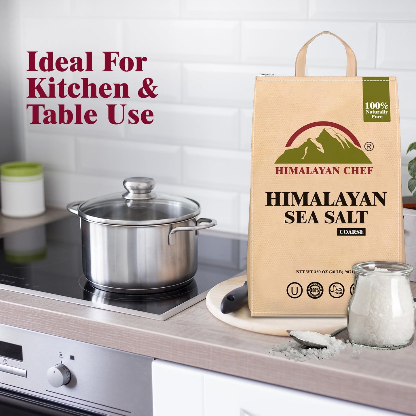 Himalayan Chef Sea Salt, Coarse Grain, 320 Ounces Resealable Bag, Pure & Natural Sun Dried Sea Salt, Unrefined, Gluten Free, Grinder Refill Sea Salts