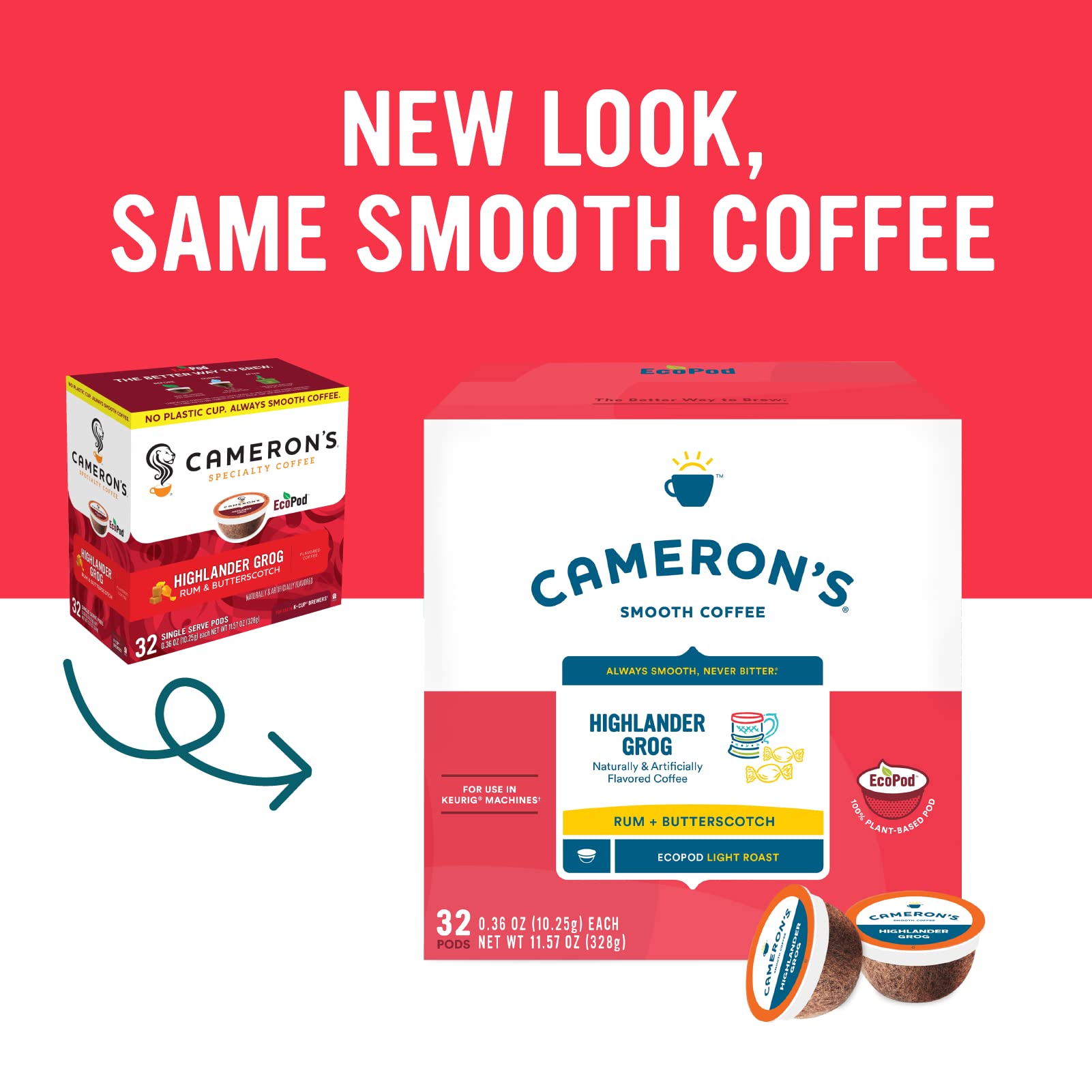 Cameron's Coffee Single Serve Pods, Flavored, Highlander Grog, 32 Count