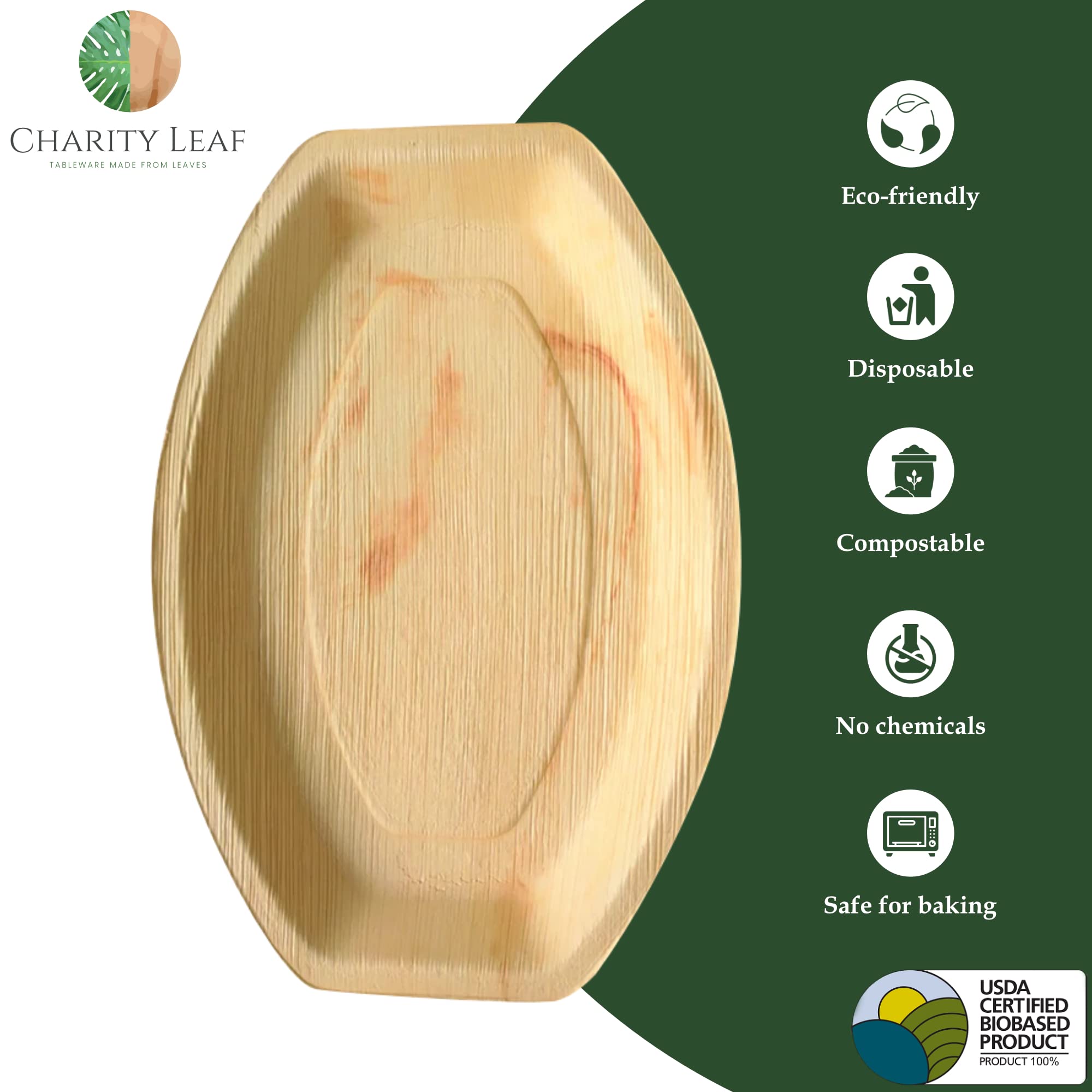 Charity Leaf Disposable Palm Leaf 13" x 9" Trays (10 pieces) Bamboo Like Serving Platters, Disposable Boards, Eco-Friendly Dinnerware For Weddings