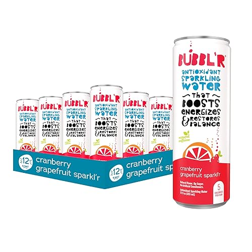 BUBBL'R cranberry grapefruit sparkl'r, Antioxidant Sparkling Water with Natural Caffeine, 0g Sugar, Gluten Free, All Natural Flavors, 12 Fl Oz Cans