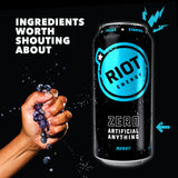 RIOT Clean Energy Drink - Berry | No Sucralose, No Sugar Added, No Artificial Flavors | 160mg Natural Caffeine + 100mg L-Theanine | Clean Focus