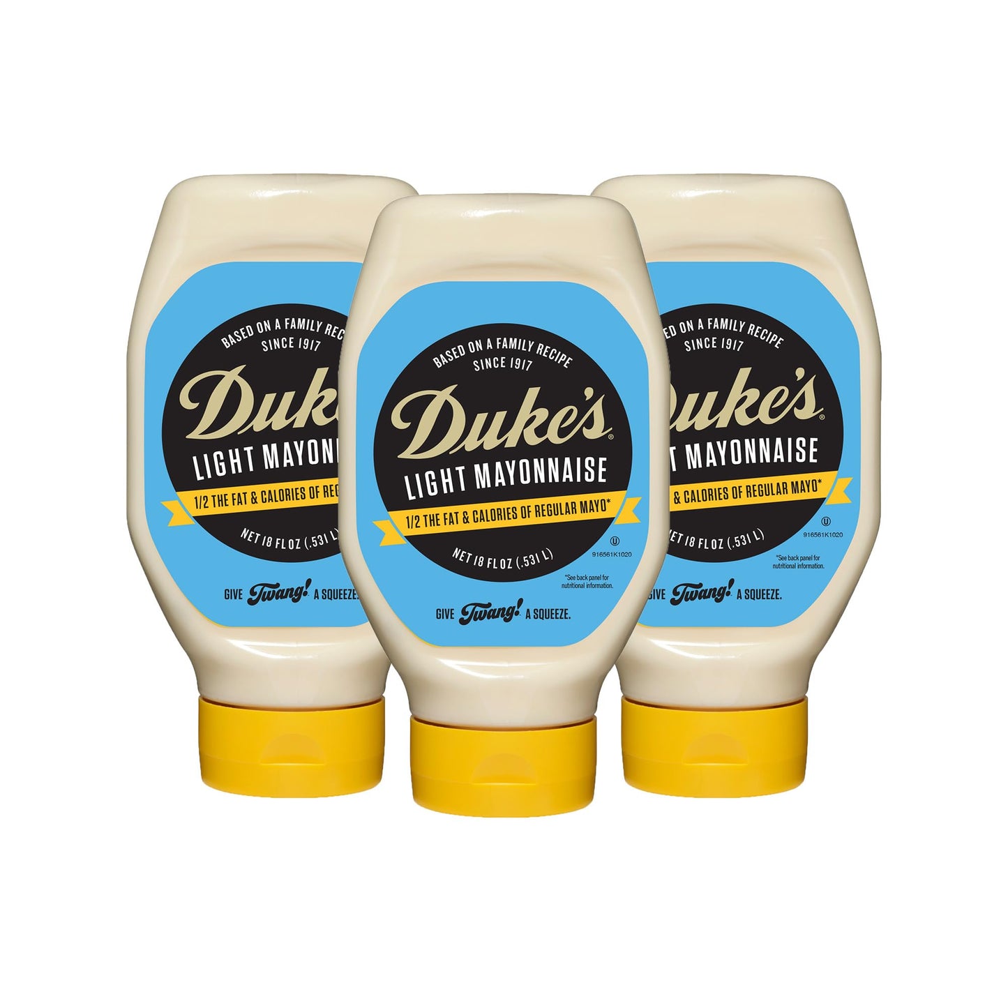 Duke’s Light Mayonnaise Squeeze Bottle - Smooth & Creamy, 18 Ounce (Pack of 3)