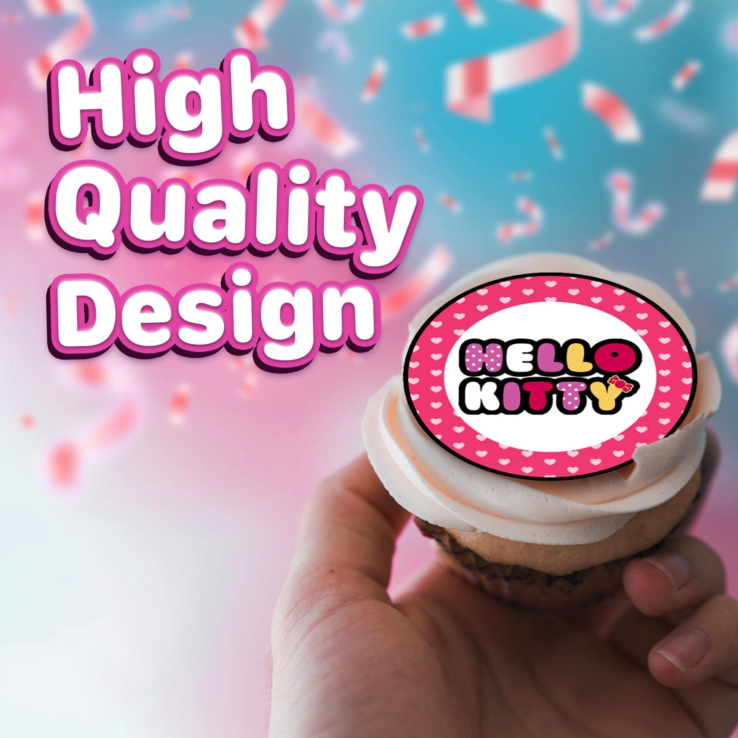 30 x Edible Cupcake Toppers - Cute Pink Cat Inspired Party Collection of Edible Cake Decorations | Uncut Edible on Icing Sheet