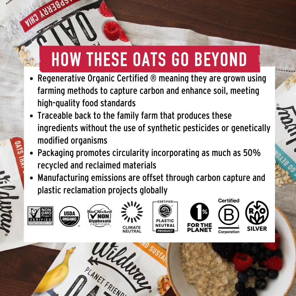 Wildway Organic Rolled Oats, Overnight Oats | Glyphosate-Free, Gluten-Free Oatmeal | Non-GMO, Plant-Based Protein | Regenerative, Sustainable