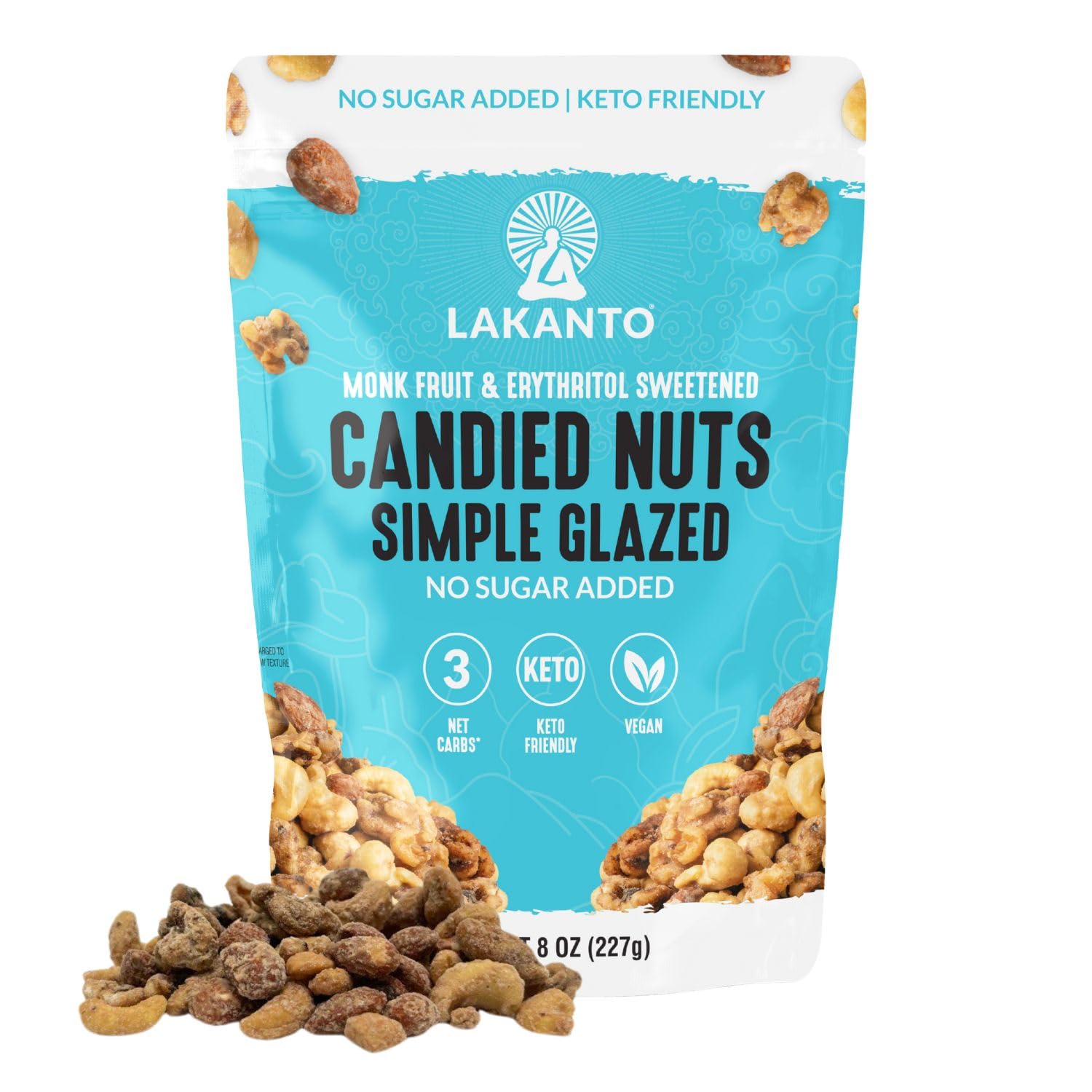 Lakanto Candied Nuts Simple Glazed - No Sugar Added, Sweetened with Monk Fruit, 3 Net Carbs, Keto Diet Friendly, Vegan, On the Go Snack Anytime