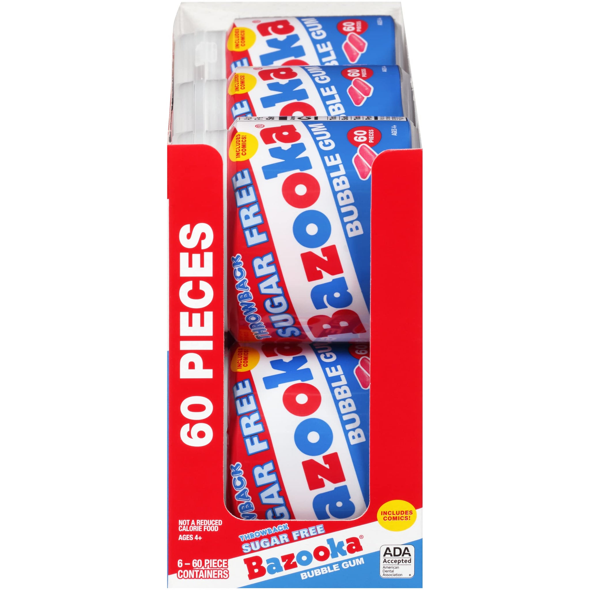 Bazooka Sugar Free Easter Bubble Gum - 60 Count To Go Cup (Pack Of 6) For Easter Basket Stuffers - Pink Chewing Gum Easter Candy In Original Sugarless