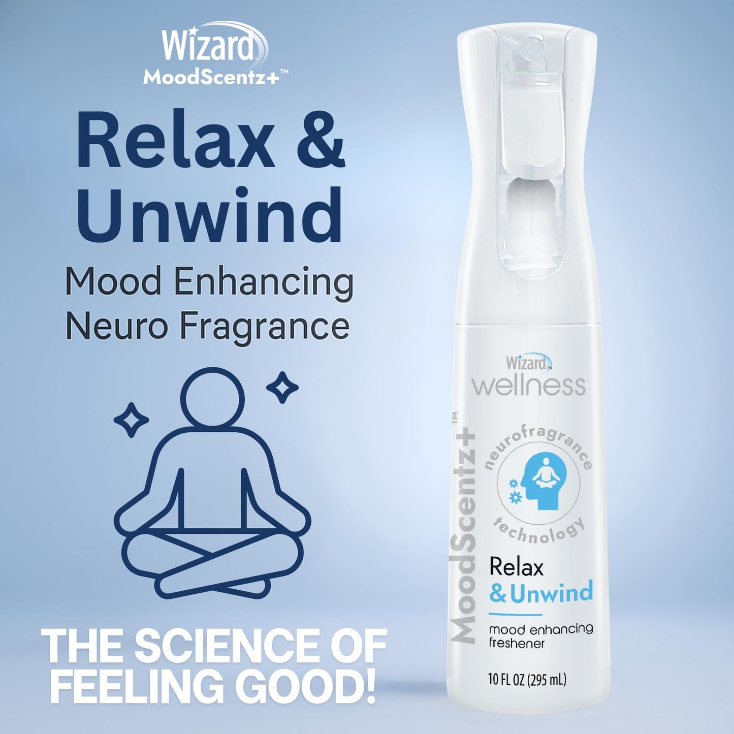 Wizard MoodScentz™ (Relax & Unwind) Patented Science-Backed Mood-Enhancing Room Mist, Non-Aerosol Continuous Fine-Mist Spray with Neuro-Fragrance
