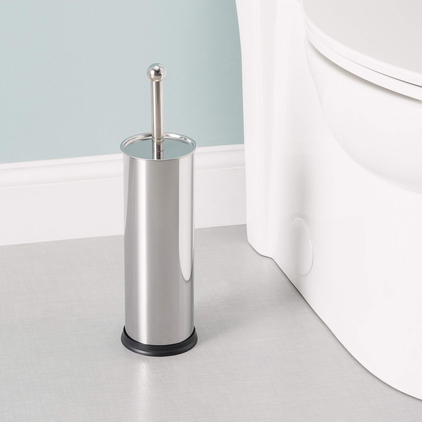 Home Basics Polished Stainless Steel Toilet Brush with Holder and Canister Stand