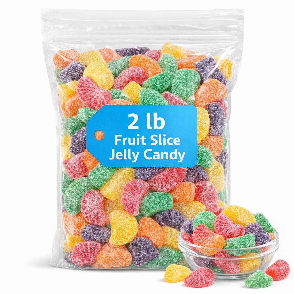 Fruit Slice Jelly Candy - 2 lb Bulk Bag - Assorted Sugar-Dusted Jelly Candy Slices - Classic Old Fashioned Candy for Parties, Buffets & Dessert