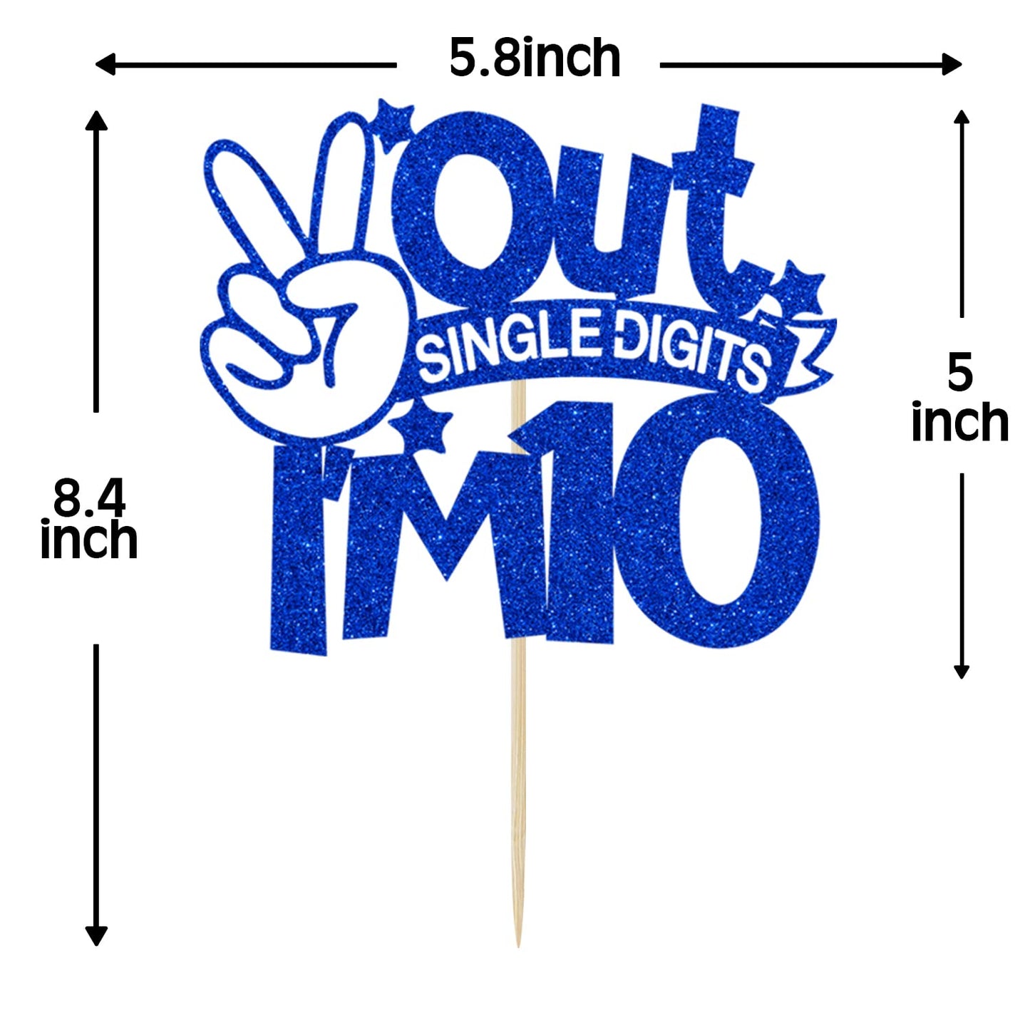 Blue Glitter Out Single Digits I'm 10 Cake Topper, Double Digits 10, for Boys Girls 10th Birthday Decorations, Happy 10th Bithday Decorations