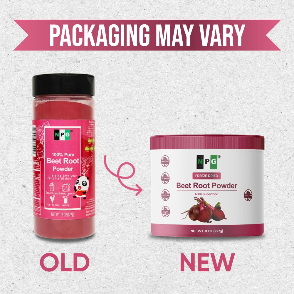 NPG Beet Root Powder 8 Oz, 100% Pure Raw Red Beetroot Superfood for Baking, Juices Drink, Smoothies, Vegan, Non-GMO, No Added Sugar, No Preservatives