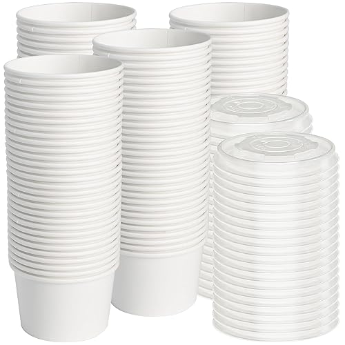 ESSENTIAL Paper Ice Cream Cups with Lids, 120pcs 8oz Disposable Dessert Bowls with Lids for Hot or Cold Food, Paper Snack Containers for Sundae