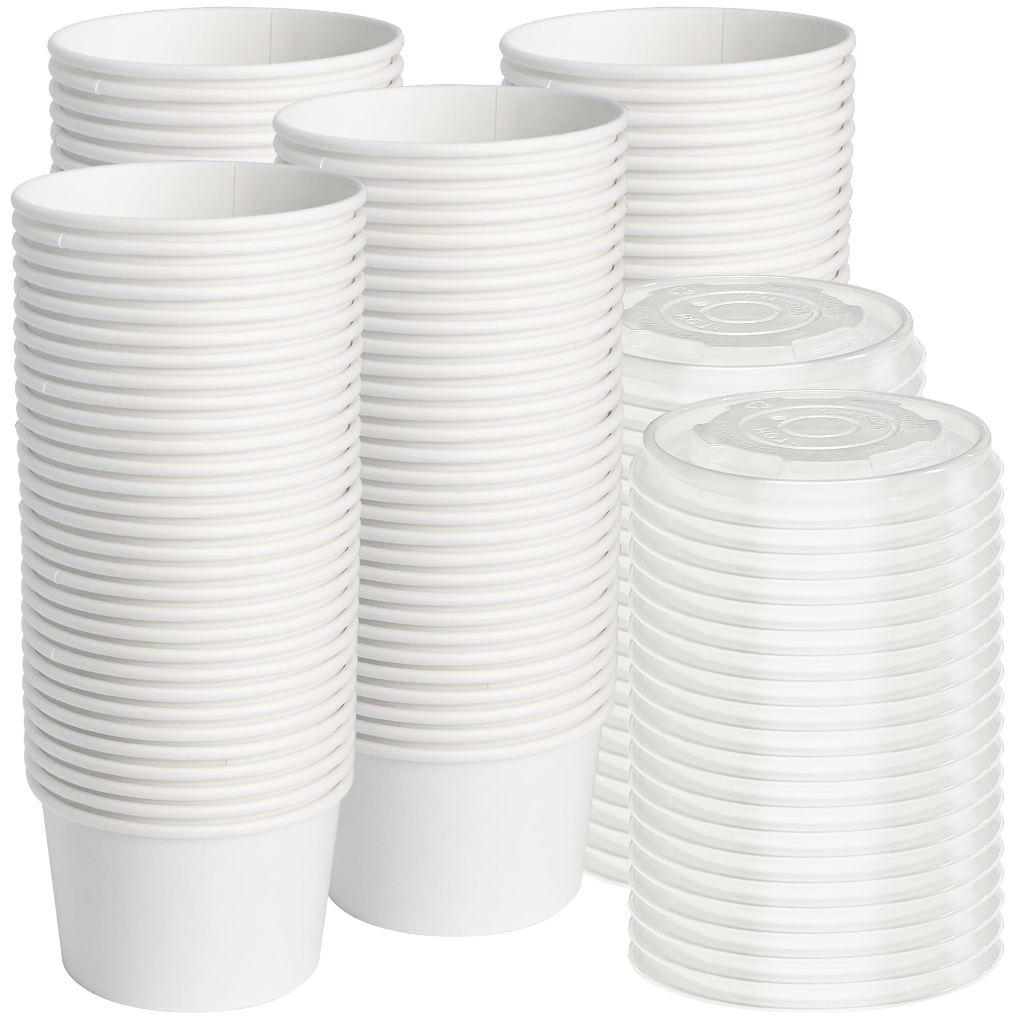 ESSENTIAL Paper Ice Cream Cups with Lids, 120pcs 8oz Disposable Dessert Bowls with Lids for Hot or Cold Food, Paper Snack Containers for Sundae