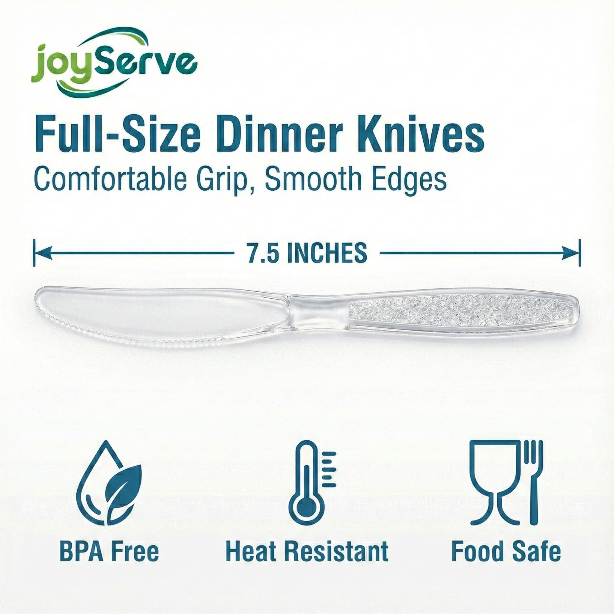 JoyServe Clear Plastic Knives Heavy Duty, Heat Resistant Party Utensils BPA-Free Heavy Duty Plastic Knives Disposable Silverware Cutlery, Catering