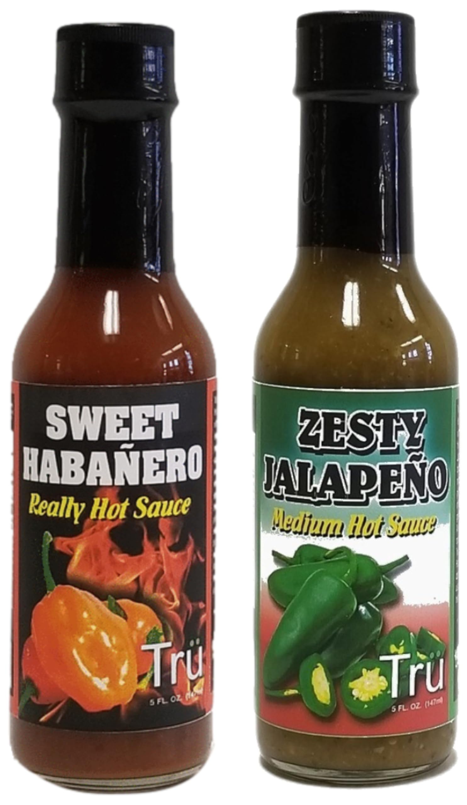 Tru Hot Sauce Combo Zesty Jalapeño & Sweet Habañero - All-Natural, Bold, Spicy & Sweet | Smoky Hot Sauces Perfect for Cooking & Grilling