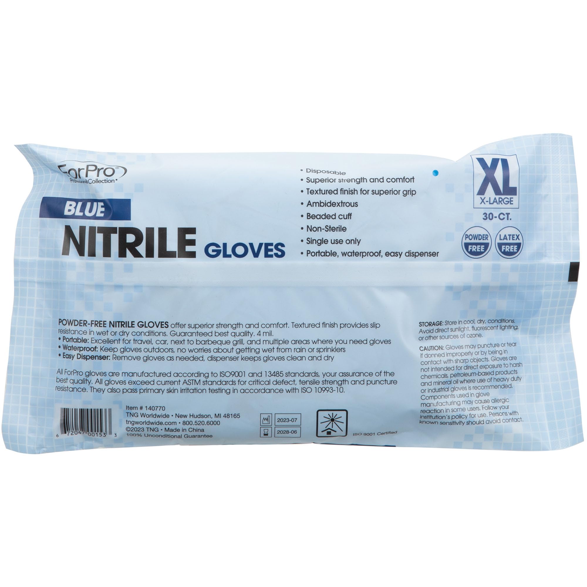 ForPro Professional Collection Disposable Nitrile Gloves, Chemical Resistant, Powder-Free, Latex-Free, Non-Sterile, Food Safe, 4 Mil, Blue, X-Large